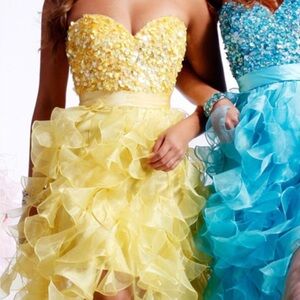Sherri Hill Yellow Sequin Strapless Prom Pageant Gown